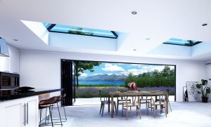 bi-folding doors behind roof lanterns