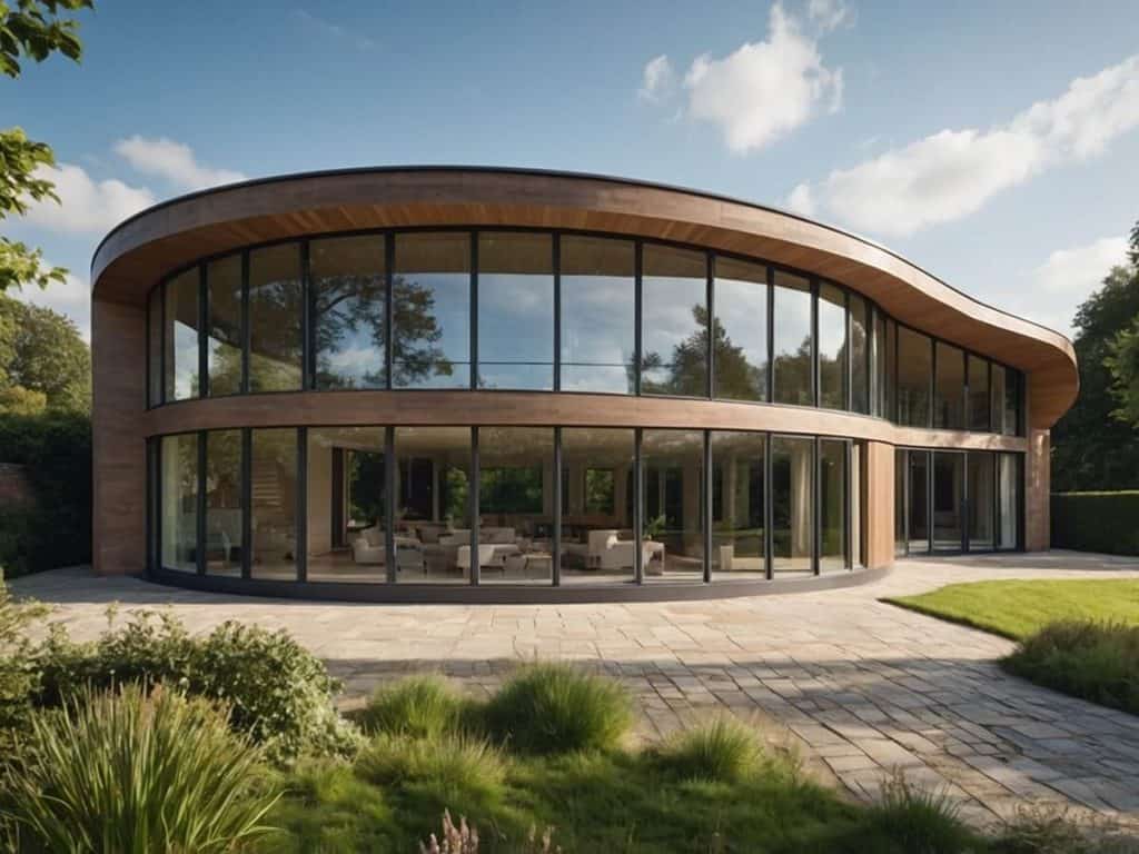 Aluminium windows in a contemporary curved house design.