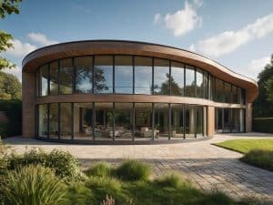 Aluminium windows in a contemporary curved house design.