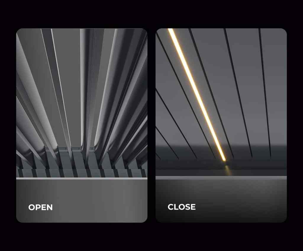 Adjustable aluminium louver blade mechanism rotating up to 140 degrees